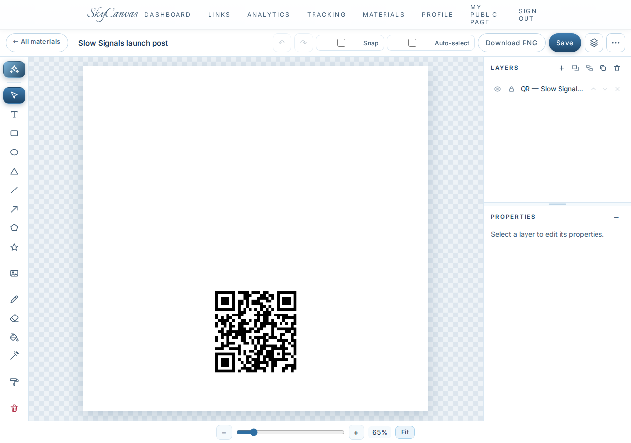 The SkyCanvas design editor with canvas, drawing tools, layers panel and the "Design with AI" button