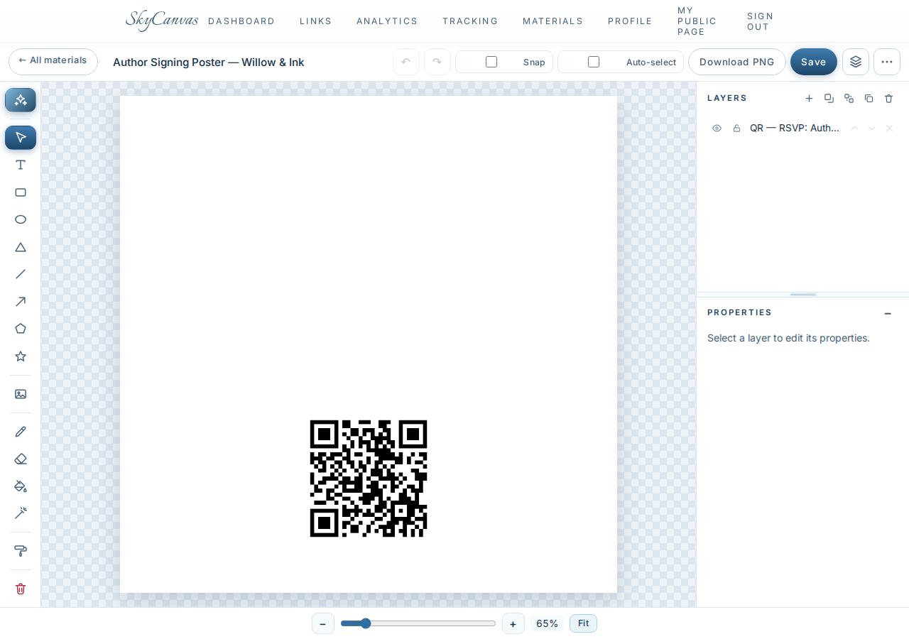 The SkyCanvas design editor with the canvas, drawing tools, layers panel, and the Design with AI button in the toolbar